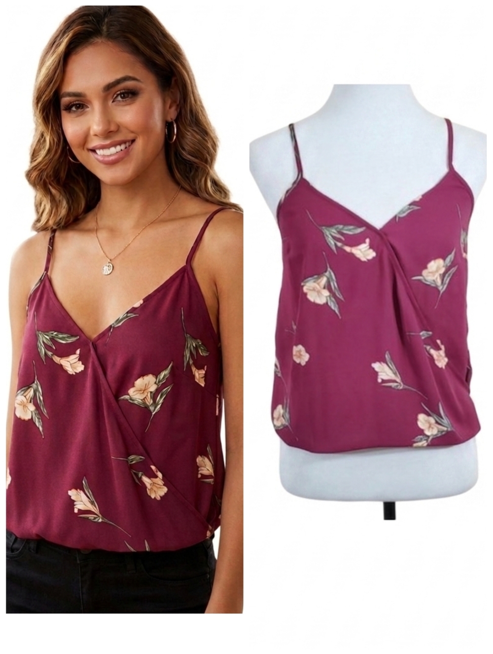 Forever 21 Burgundy cropped cross front spaghetti strap top women's size large